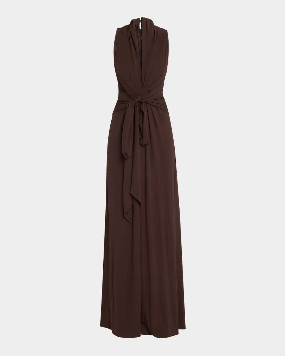 Tie Waist Matte Jersey Palazzo Jumpsuit